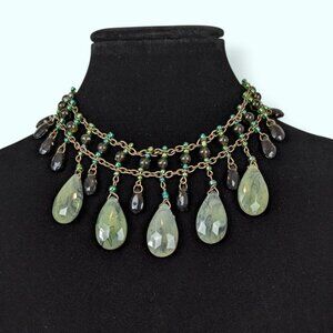 2-Strand Green Drop Choker Necklace